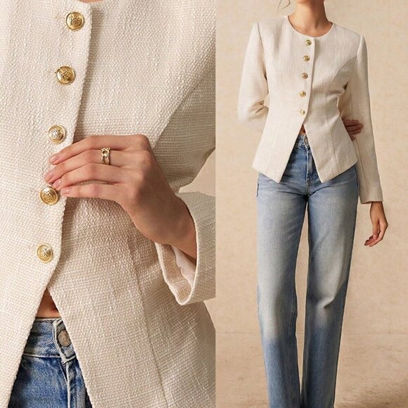 Jackets & Blazers - Apricot Casual Women's Elegant Wool Coat With Front Button Closure